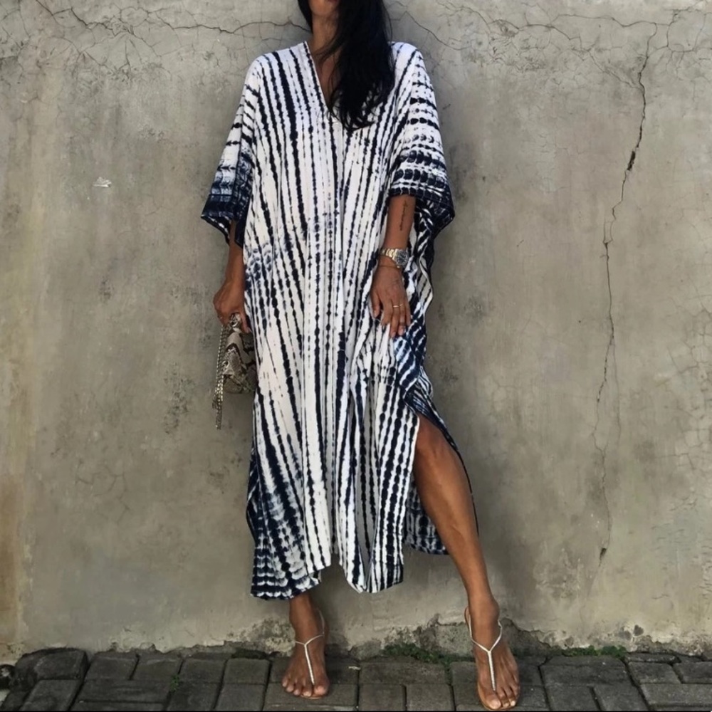 Boho Tie Dye Kaftan Kimono Coverup Dress - Picture 6 of 7